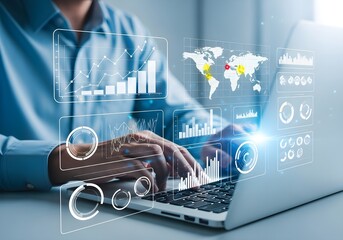 Business analytics and data visualization on laptop screen