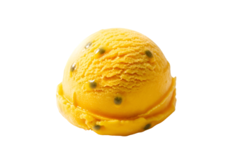 Assortment of colorful ice cream scoops with fresh fruits isolated on transparent background