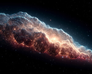 Interstellar cloud glowing with bright cosmic light and vivid stars scattered across dark space, creating stunning celestial scene full of depth and mystery