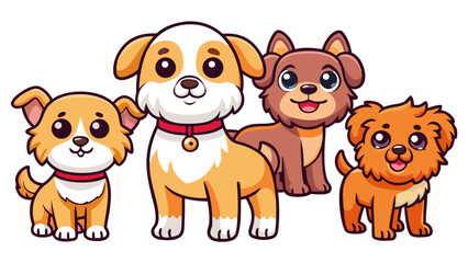 Cute Dogs Doodle Vector Set – Cartoon Puppy Characters, Funny Pet Animal Designs, and Playful Illustration Collection on White Background