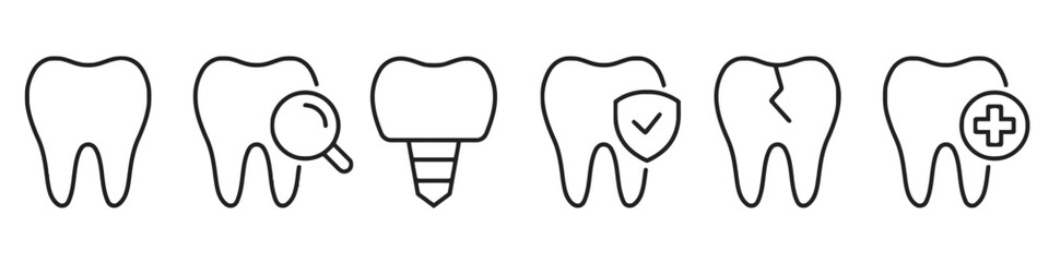 graphic, simple, implant, teeth, shield, set, plus, crack, line, dental, design, medical, description:, representing, care, symbol, collection, vector, icon, depict, broken, icons, examination, sign, 