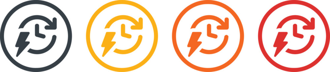 energy, power, electricity, renewable, sustainable, environment, green, eco, clean, symbol, icon, graphic, design, circle, arrows, lightning, bolt, dark blue, yellow, orange, red, set, collection, con