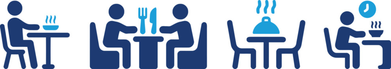 restaurant, dining, food, service, eating, meal, dinner, lunch, table, chair, person, people, couple, waiter, waitress, serving, hot food, steam, cloche, cutlery, fork, knife, bowl, plate, icon, symbo