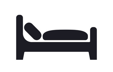 bed, icon, symbol, furniture, sleep, rest, bedroom, hotel, lodging, accommodation, interior, design, graphic, vector, silhouette, dark gray, white background, isolated