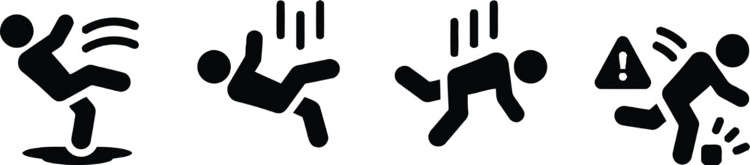 slip, fall, hazard, warning, danger, caution, wet floor, slippery surface, accident, injury, falling person, person slipping, danger sign, caution sign, alert, risk, safety, icon, symbol, silhouette, 