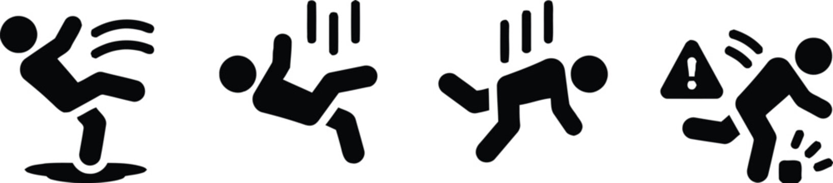 slip, fall, hazard, warning, danger, caution, wet floor, slippery surface, accident, injury, falling person, person slipping, danger sign, caution sign, alert, risk, safety, icon, symbol, silhouette, 