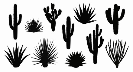 Silhouette Collection of Desert Plants - Cacti and Agave.