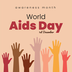 World AIDS Day Awareness Month Diverse Hands Vector Poster