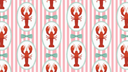 Repeating pattern of lobsters in oval frames seafood
