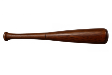 Wooden baseball bat with rich brown texture, representing sports equipment for hitting balls, competition, and victory