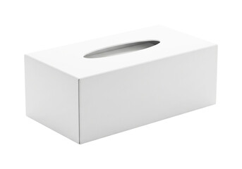 Naklejka premium A clean white rectangular tissue box, a common household item for hygiene and comfort, isolated on a plain white background