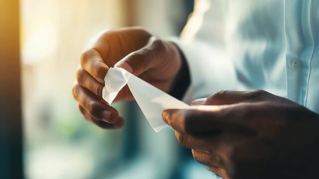 A close-up shot of someone cutting a piece of paper, perhaps for artistic or practical purposes