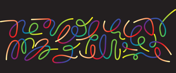 Colorful Abstract Swirling Lines on Black Background curves