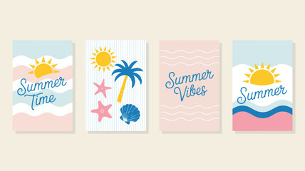 Summer Time and Vibes cards with sun and sea elements