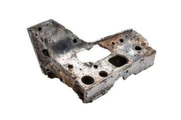 Corroded metal plate with irregular holes and edges