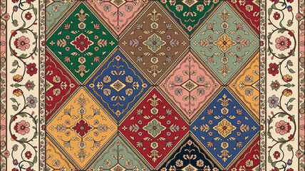 Intricate Patchwork Pattern Rug | Detailed Ornamental Carpet Texture for Interior Design and Crafts