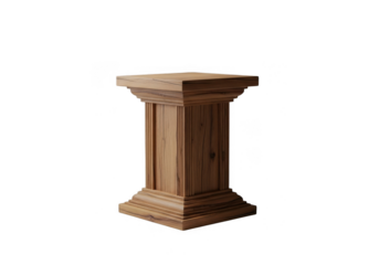 Elegant wooden pedestal with classical fluted design isolated on transparent background