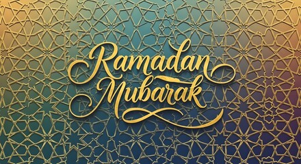 Elegant ramadan mubarak calligraphy on a golden arabesque pattern background, a festive design for greeting cards and invitations during the holy month