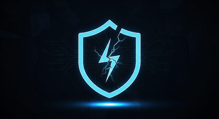 Glowing Blue Shield with Lightning Bolt and Circuit Board Pattern protection security