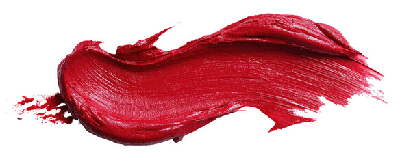 A vibrant, crimson smear of cosmetic product