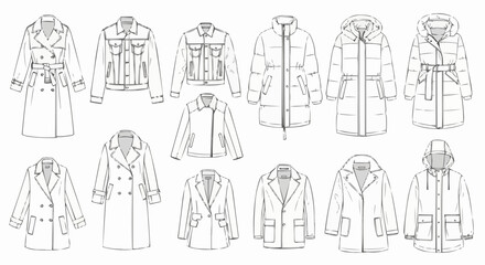 Collection of Fashionable Coats and Jackets Outlines.