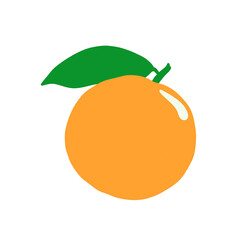 Simple orange fruit with green leaf on black background