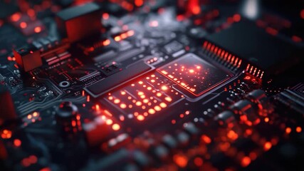 Close-up view of a circuit board with red indicator lights - Powered by Adobe