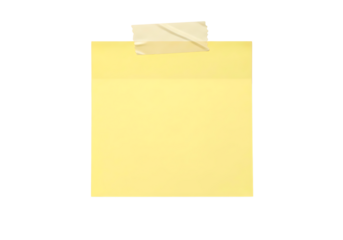 Blank yellow sticky note with masking tape for quick reminder isolated on transparent background
