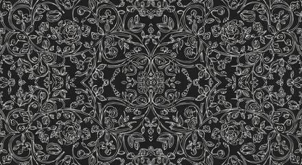 Intricate Floral Pattern with Symmetrical Design and Detailed Ornamentation.