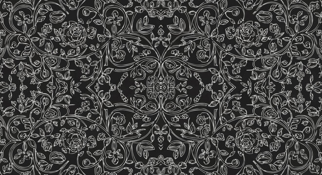 Intricate Floral Pattern with Symmetrical Design and Detailed Ornamentation.