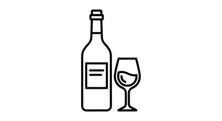 Wine Bottle and Glass Icon – Alcohol Drink Outline, Winery Beverage Symbol