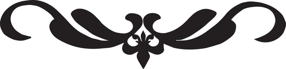 elegant black symmetrical scroll flourish divider with central floral motif for vintage decorative page border design