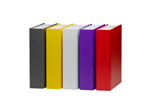 Colorful row of blank books representing knowledge and learning isolated on transparent background