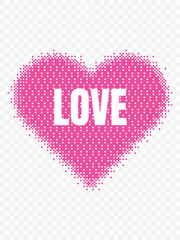 Pink Pixelated Heart Shape with Bold White 'LOVE' Text &ndash; Abstract Digital Mosaic Design