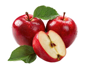 Fresh red apples, whole and sliced, with leaves (3)