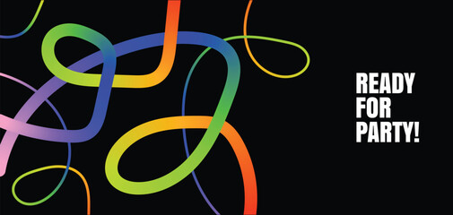 Abstract Colorful Swirls with Text on Black Square lines curves