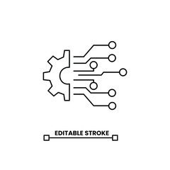 Gear with circuit board symbol. digital transformation icon. digital tech line icon with editable stroke. vector illustration