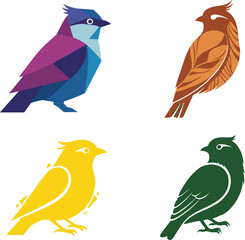 Obraz premium Colorful bird illustration set featuring geometric, stylized, and minimal vector songbirds in vibrant artistic designs perfect for nature and creative projects