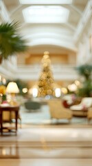 Elegant hotel lobby with christmas tree and festive ambiance