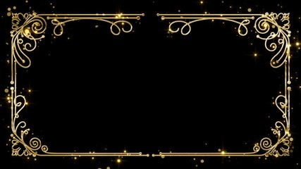 Ornate gold frame with sparkling swirls and floral accents, perfect for invitations, certificates, or elegant event decoration - Powered by Adobe