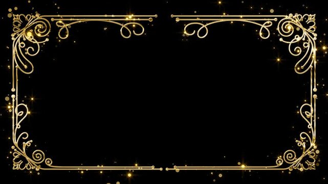 Ornate gold frame with sparkling swirls and floral accents, perfect for invitations, certificates, or elegant event decoration