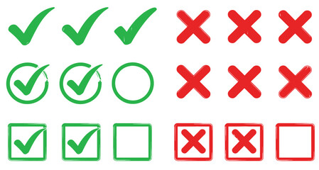 Check marks and crosses in different styles vector