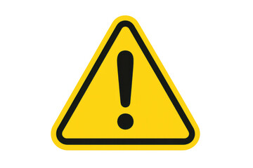 Yellow warning sign icon creating a hazard, danger, and attention alert with an exclamation mark, transparent background