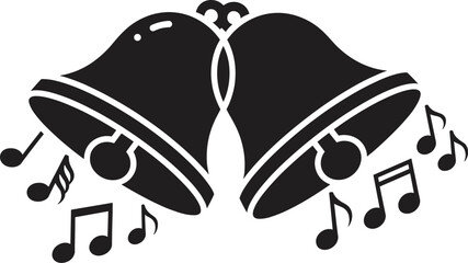 Vector Silhouette of Christmas Bells Ringing with Music Notes, Holiday Carols and Festive Sound