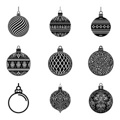 A decorative set of Christmas ornaments with intricate patterns representing festive decoration, holiday elegance and seasonal celebration.