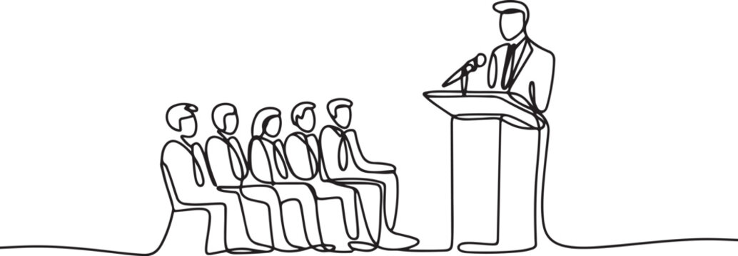 Continuous line design of press conference. Single line decorative element drawn. one line Icon drawing with white background