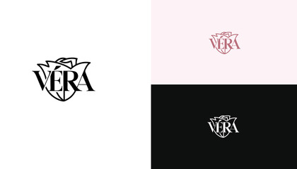 Elegant Floral Monogram Logo with Rose and Stylized Typography