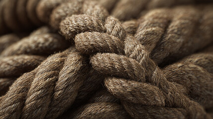 Close-up shot of a thick, woven rope showcasing intricate details and textures. The rope is tightly wound, creating a sense of strength and durability.