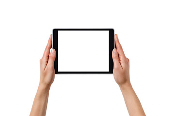 Hands holding a tablet computer.  Blank screen (1)