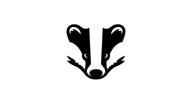 Stylized Badger Head Illustration in Black and White, Minimalist Forest Animal Face Vector Graphic, Wildlife Mascot Design